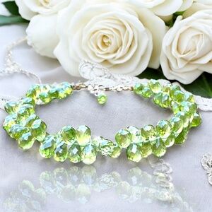 Natural Peridot Bracelet Handcrafted 14k Yellow Gold Filled , August Birthstone